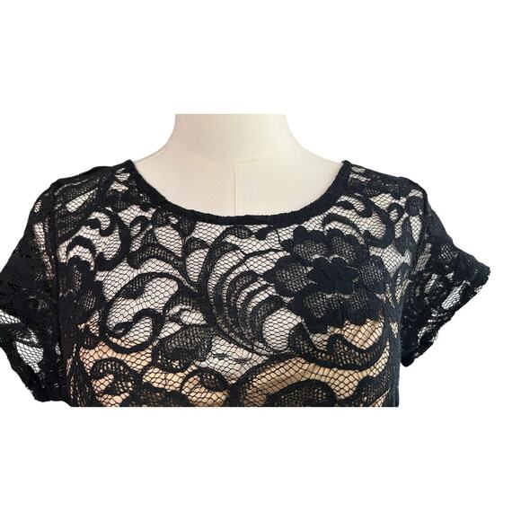 Vtg Black Lace Dress Lined Tulle USA XL Whimsy Goth Punk A-line Holiday LA Scala - Picture 2 of 7